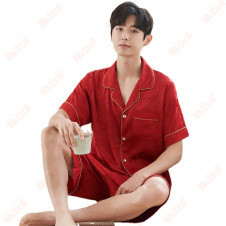mens pajama shorts set wine red